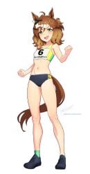 1girls breasts female horse_ears horse_girl horse_tail jungle_pocket_(umamusume) light_brown_hair looking_at_viewer revenantart short_hair small_breasts solo sports_bra toned track_uniform umamusume umamusume:_beginning_of_a_new_era umamusume_pretty_derby white_background