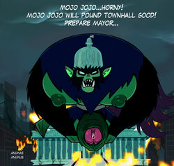 animasanimus anthro ape cartoon_network city cock_pointing_towards_viewer erection hyper long_foreskin macro male male_only mammal mojo_jojo monster nipples partially_retracted_foreskin pecs penis penis_towards_viewer pointy_ears powerpuff_girls precum primate solo thick_foreskin unretracted_foreskin