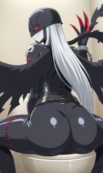 1girls ai_generated anus ass ass_focus back_view bathroom bodysuit breasts chains claws cleavage demon digimon digimon_adventure digimon_adventure_02 evil_smile female girlfemale gloves goth_girl ladydevimon leather_clothing long_hair looking masked only pervert pussy red_eyes smug toilet toilet_bowl voluptuous white_hair