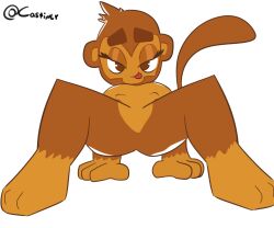 artstyle_imitation ass ass_focus bloons_tower_defense brown_fur castinly feet female furry furry_only monkey monkey_girl ninja_kiwi simple_background small_breasts tail thick_thighs thighs