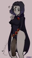 1futa ass blush booty cape dc dc_comics erection erection_through_clothing erection_under_clothes fully_clothed futa_focus futanari fwip gem gem_on_forehead grey_skin horsecock horsecock_futa jeteggs jewelry leotard looking_at_viewer multicolored_hair onomatopoeia question_mark rachel_roth raven_(dc) solo teen_titans thick wardrobe_malfunction