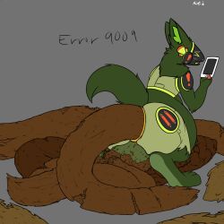 1:1 anal anthro anus ass balls big_anus big_balls bloated blush blush_lines digital_drawing_(artwork) digital_media_(artwork) digitigrade electronics excessive_feces feces feces_on_balls feces_on_genitals feces_pile feet fur genitals green_balls green_body green_fur green_tail grey_background hi_res huge_anus huge_balls hyper hyper_feces hyper_feces_pile hyper_scat kitscat machine male male_pooping open_mouth paws phone pooping_on_floor protogen protogen_armor protogen_visor scat simple_background solo tail text two_tone_feet watermark
