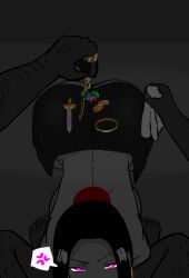 1boy 1girls ass ass_bigger_than_head ass_focus ass_up big_ass black_hair blowjob boa_hancock breasts chains dark-skinned_male dark_skin felation female flexing giving_head gold_jewelry hidden_face huge_ass huge_breasts hypnosis interracial jewelry kurohige light-skinned_female looking_at_viewer male one_piece oral oral_sex prostitution sideboob tattoo tattoos yazorok