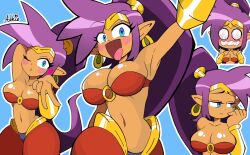 1girls akkie akkie_darts blush cute dark-skinned_female ecstatic shantae shantae_(character) smiling wayforward winking