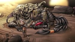 absurd_res ahegarou animal_genitalia animal_penis anthro anthro_dominating_human armor ass balls big_dom_small_sub big_penis black_armor bodily_fluids breath canine_genitalia canine_penis cape clothing dominant duo elden_ring extreme_french_kiss french_kissing fromsoftware genitals hair heavy_balls hi_res huge_cock human human_on_anthro interspecies kissing knot long_hair long_tongue male male/male maliketh_(elden_ring) mammal penis ruins saliva sharp_teeth size_difference tail teeth tongue