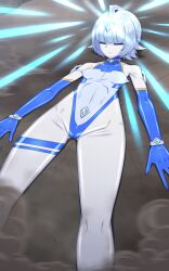 abdomen alien alien_girl alien_humanoid areolae ass ass_visible_through_thighs blue_eyes blue_hair breasts comic comic_page daytime female female_only flat flattened giant_female giant_monster giantess glowing glowing_eyes humanoid kaiju mimizu_(tokagex) navel nipples no_clothes no_clothing oc original original_character patterns pussy shiny_skin silver_skin superheroine thick_ass thick_thighs thighhighs thighs ultima_excel(mimizu) ultraman_(franchise) yellow_eyes