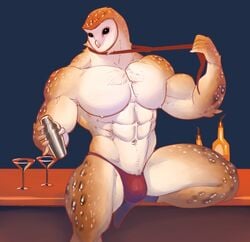 abs anthro avian barman bird bulge clothed clothing falcon_mccooper male_only muscular navel nipples partially_clothed simple_background solo undressing