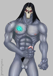 1boy darksiders darksiders_2 death_(darksiders) erection greeneyedwolfking long_hair male male_only masturbation muscles penis solo