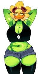 ai_edit annoyed armpits arms_behind_head crop_top edit edited_art fixed_version goggles mckeyes plant plant_girl plantie plants_vs_zombies plants_vs_zombies:_heroes render shorts solar_flare_(pvz) sunflower_(pvz)