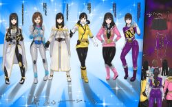 6girls ahim_de_famille bodysuit breasts cg female female_focus female_only fueki_koyomi gokai_pink hanaori_kotoha heroine hokekyo_9 kaizoku_sentai_gokaiger kamen_rider kamen_rider_fourze_(series) kamen_rider_nadeshiko kamen_rider_tsukuyomi kamen_rider_wiseman kamen_rider_wizard_(series) kamen_rider_zi-o_(series) kishiryu_sentai_ryusoulger koyomi_fueki kyoryu_violet looking_at_viewer multiple_females multiple_girls nadeshiko_(kamen_rider_fourze) samurai_sentai_shinkenger shinken_yellow skintight skintight_bodysuit skintight_suit super_sentai tokusatsu tsukuyomi_(kamen_rider_zi-o) yayoi_ulshade
