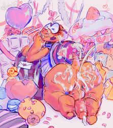 anthro anus ass balloon bent_over blush bodily_fluids bouquet cake_slice candy chocolate cookie cum cum_everywhere cum_in_ass cum_inside cum_on_back cum_on_butt cum_on_face cum_on_hand dessert doughnut egg eyewear feet feet_on_penis fisherkitu flower flower_bouquet food fruit genital_fluids giant_food goggles head_tuft heart_balloon heart_symbol hi_res holidays inflatable koopa lace lakitu leaking_cum looking_at_viewer love_letter macaron_(food) male mario_bros messy nintendo noko_(fisherkitu) on_food paper_mario pastry petals plant plushie presenting presenting_hindquarters rose_(flower) rose_petals scalie shell slightly_chubby solo stickers_on_body stickers_on_clothes stickers_on_face strawberry sweat tail tail_motion tailwag tuft valentine's_day yellow_body yoshi_egg