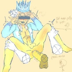 censor_bar consensual forsaken_(roblox) gay holding_legs ice_crown inserting inserting_dick inserting_penis itrapped itrapped_(forsaken) mafioso_(dream_game) mafioso_(forsaken) may_madness_2012 open_mouth sex spread_legs sweat sweating text yaoi yellow_skin