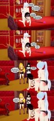 4girls black_hair black_hair_female blake_belladonna blonde_female blonde_hair clothed_female half-dressed half_naked half_naked_female long_hair long_hair_female nude_female penetration revealing_breasts ruby_rose rwby sex sex_from_behind strap-on team_rwby weiss_schnee white_hair white_hair_female yang_xiao_long