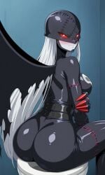 1girls ai_generated anus ass ass_focus back_view bathroom blush bodysuit breasts chains claws cleavage demon digimon digimon_adventure digimon_adventure_02 embarrassed evil_smile female girlfemale gloves goth_girl ladydevimon leather_clothing long_hair looking masked nude_female only pervert pussy red_eyes smug toilet toilet_bowl voluptuous white_hair
