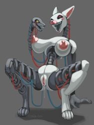 2_heads 2_rows_of_teeth absurd_res animatronic areola big_breasts black_eyes breasts cable cyber_d1e exoskeleton female five_nights_at_freddy's five_nights_at_freddy's_2 fox_ears genitals grey_background hi_res lipstick machine makeup mangle_(fnaf) metallic_body multi_head nipples open_mouth pupils robot scottgames sharp_teeth simple_background small_head solo teeth vulva white_body white_skin yellow_pupils