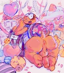 anthro anus ass balloon bent_over blush bodily_fluids bouquet cake_slice candy chocolate cookie dessert doughnut egg eyewear feet feet_on_penis fisherkitu flower flower_bouquet food fruit giant_food goggles head_tuft heart_balloon heart_symbol hi_res holidays inflatable koopa lace lakitu love_letter macaron_(food) male mario_bros nintendo noko_(fisherkitu) on_food paper_mario pastry petals plant plushie presenting presenting_hindquarters rose_(flower) rose_petals scalie shell slightly_chubby solo stickers_on_body stickers_on_clothes stickers_on_face strawberry sweat tail tail_motion tailwag tuft valentine's_day yellow_body yoshi_egg