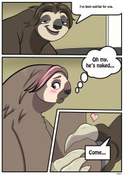 after_transformation anthro female flash_slothmore fur furry handholding imminent_sex implied_nudity naked naked_female naked_male nude_female nude_male priscilla priscilla_tripletoe rexequinox sloth tagme truttle_(artist) zootopia