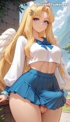 1boy 1futa 2026 ai_assisted ai_generated angel anime artist_name blonde_hair cock dick erection explicit feathered_wings filo foreskin futanari hi_res high_quality high_resolution highres leaf long_hair otoko_no_ko patreon patreon_username penis phimosis skirt smile stable_diffusion tate_no_yuusha_no_nariagari testicles the_rising_of_the_shield_hero tsukoneko watermark