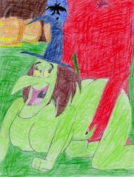 big_ass big_breasts big_butt breasts gossamer_(looney_tunes) looney_tunes monster paper_drawing pumpkin sex traditional_media_(artwork) witch_hat witch_hazel