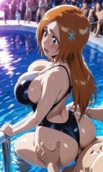 ai_generated black_swimsuit inoue_orihime large_ass pool sex swimsuit