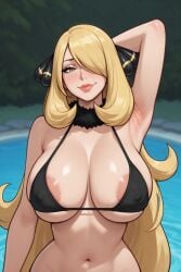 1girls ai_assisted ai_generated areola_slip armpit_crease armpits belly_button bikini black_bikini black_clothing blonde_hair blurry_background blush_lines cleavage cynthia_(pokemon) eyelashes female hair_ornament hair_over_shoulder hair_strand inner_sideboob large_breasts light-skinned_female lipstick long_hair loose_hair micro_bikini midriff narrow_waist neck_accessory nipple_bulge nipple_outline one_arm_behind_head pokemon poolside presenting_armpit revealing_clothes rgomez007 ruff_(clothing) sagging_breasts self_upload shy sideboob skimpy skimpy_clothes skindentation smiling_at_viewer solo_female stable_diffusion thick_lips thick_outline underboob upper_body very_long_hair voluptuous