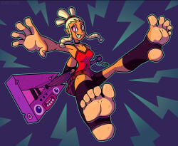 1girls babe barefoot best_girl blonde_hair countershade_feet dirty_feet electric_guitar enthusiastic enthusiastic_female feet female_focus female_only foot_fetish foot_focus foot_play foot_worship guitar happy_female highlighted_soles indie_game jumping mayday_(no_straight_roads) napplepie no_straight_roads orange_skin pink_eyes presenting_feet rocker rocker_chick rocker_girl showing_feet smilling soles soles_fetish solo_female stirrup_legwear stirrups toeless_legwear toes tomboy two_tone_feet video_game_character