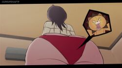 1boy 1girls animated anthro ass bleach cassafem female giantess kon_(bleach) kuchiki_rukia larger_female plush sound stuck tagme trapped trapped_in_clothing trapped_in_underwear underwear video