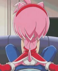 ai-generated ai_generated amy_rose animated ass back back_view bare_back bare_legs boots couch dres_dress dress gif grinding indoors legs living_room lying on_model open-back_dress panties pants panty_focus peripherie pink_fur pink_hair pov red_dress sega sitting_on_person sonic_the_hedgehog_(series) sonic_x tail tms_entertainment white_panties