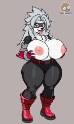 anthro big_breasts breasts digimon female fur furry furry_female hex_monky mask nipples white_body white_fur wolf wolvermon