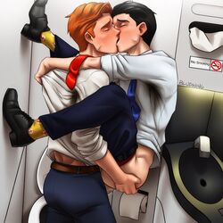 2boys anal anal_sex ass bathroom batman_(series) black_hair black_hair_bottom bludwing blush boots closed_eyes condom dc dc_comics dick_grayson domination erection exposed_ass exposed_penis freckles gay human human_only kid_flash kissing legs_up lifting lifting_person light_hair_on_dark_hair male male_focus male_only male_penetrated male_penetrating multiple_boys nightwing no_smoking pants_pull paper_towel penetration penis penis_out public_restroom red_hair red_hair_on_black_hair red_hair_top restroom sex shoes sink socks sweat teen_titans wally_west yaoi