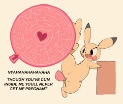absurd_res bodily_fluids cum cum_inside dialogue disembodied_penis duo female feral generation_1_pokemon genital_fluids genitals hi_res humor internal maze muzzzzz nintendo penis pikachu pokemon pokemon_(species) semi-anthro uterus