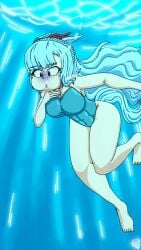 1girls breathhold breathplay female female_only mejiro_ardan_(umamusume) solo swimsuit swimwear umamusume underwater uwliz