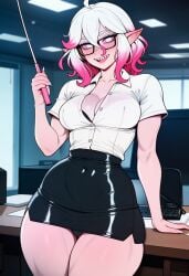 1girls ai ai_assisted ai_generated briar_(league_of_legends) cleavage fit fit_female glasses latex league_of_legends miniskirt monster_girl office office_lady panty_peek pointer prussia123 secretary sexy_body sexy_clothing sexy_female shirt short_sleeves skirt solo solo_female