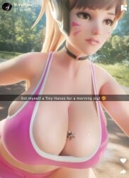 1boy 1girls 3d 3d_(artwork) asian asian_female asian_male big_breasts blizzard_entertainment boobs_bigger_than_head breasts breasts_bigger_than_head brown-haired_female brown_hair brown_hair_female cheek_markings d.va giantess hana_song hanzo japanese japanese_male korean korean_female krieginax large_boobs large_breasts micro micro_male overwatch overwatch_2 scrag_boy_(model) scrag_d.va shrunk shrunken_male video_game_character