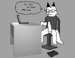 animal_genitalia animal_penis animated anthro balls bedroom_eyes big_penis bodily_fluids bottomless canid canine canine_genitalia canine_penis chair clothed clothing computer electronics erection eyewear femboy fox foxfreeguy furniture genital_fluids genitals glasses hi_res huge_cock knot laptop leaking_precum male male_only mammal monochrome narrowed_eyes nerd on_chair penis precum roddy_(foxfreeguy) seductive shirt sitting sitting_on_chair solo sweat t-shirt thought_bubble throbbing throbbing_knot throbbing_penis topwear vein veiny_knot veiny_penis wearing_glasses