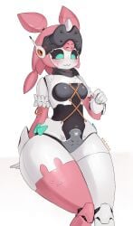 1girls angels_of_delusion aria_(zenless_zone_zero) aria_(zenless_zone_zero)_(robot_form) arm_garter ass black_sclera blue_eyes blush bow breasts clothed female_focus highres hoyoverse massive_thighs medium_breasts mrs_pipipi pink_hair ponytail ponytails robot robot_girl small_breasts stocking thick_legs thick_thighs thighs thighs_bigger_than_head thighs_focus two-tone_body two-tone_hair zenless_zone_zero