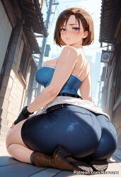 ai_generated big_breasts brown_hair female jill_valentine mature_female resident_evil revoaru short_hair thick_thighs thighs tight_clothes