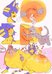 animal_crossing ankha big_breasts breast_sucking cat cat_ears cat_tail catgirl furry grabbing_breasts huge_breasts hyper_breasts lactating lactation nipples size_difference squeezing_breast sucking_nipples tagme utterangle yellow_fur