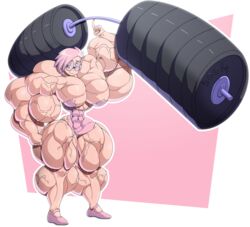 1girls abs biceps calves devmgf extreme_muscles extreme_weightlifting female lifting miniskirt muscle muscular_female narrow_waist original pale-skinned_female pale_skin panties pecs pectorals pink_eyes pink_hair round_glasses slender_waist solo thick_thighs thighs weightlifting