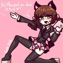 1boy arm_up armband bag balls_in_panties bible_(object) black_cat_ears blunt_bangs book boots bows brown_hair bulge bulge_through_clothing bulge_through_underwear cat_ears catboy cute dialogue dictator english_text eyebrows_visible_through_hair eyelashes femboy femboy_only follow_my_tumblr_please_thanks fully_clothed genderswap_(ftm) girly girly_boy girly_clothing hairbow high_heel_boots holding_book holding_object humanoid kemonomimi kneeling light-skinned_femboy light-skinned_male light_skin magearna64 male male_only meowbahh meowbahh_(mcyt) meowble meowism meowist military_uniform nazi nazi_armband nazi_uniform nekomimi otoko_no_ko pantyshot pink_eyes platform_heels presenting ragebait raku_sarvin religious religious_themes rule_63 salute saluting self_upload short_hair signature skinny skirt slur solo solo_femboy solo_male swastika thigh_boots thighhigh_boots thin_thighs twintails uniform