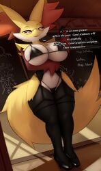 2d anthro anthro_female anthro_only azalea_phox big_breasts black_bra black_lingerie black_panties bra breasts delphox dialogue female female_delphox female_focus female_only furry furry_female furry_only indoors inside lingerie nintendo ozoneserpent panties pokemon pokemon_(species) snout solo solo_female tail talking talking_to_viewer unclothing