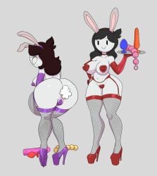 2female 2girl 2girls anal_beads anal_insertion big_ass black_hair brown_hair bunny_costume bunny_ears bunny_tail buttplug choker daughter dildo female female_focus female_only fishnet_legwear fishnet_stockings fishnets high_heels jaiden jaiden_animations jaidenanimations jaidens_mom latex_gloves latex_sleeves maebari mother mother_and_daughter nipple_pasties no_stranger_760 pasties platform_heels vibrator