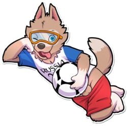 2017 alpha_channel anthro balls canine cobaltsynapse fifa male male_only mammal mascot one_eye_closed simple_background solo tongue tongue_out transparent_background wink wolf zabivaka