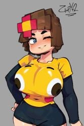 ai_assisted alight_motion animated emoji emoji_shirt flower_in_hair gif gray_background jenny_belle jenny_belle_(slipperyt) jenny_mod meme minecraft short_hair zlipyt2