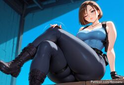 ai_generated big_breasts brown_hair female jill_valentine mature_female resident_evil revoaru short_hair thick_thighs thighs