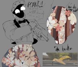 big_ass caine_(the_amazing_digital_circus) flare_pants flower_pattern male_focus male_only pomni_(the_amazing_digital_circus) thick_thighs