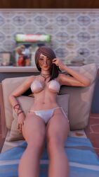 1girls 2girls 3d beautiful beauty bikini female female_focus female_only fortnite fortnite:_battle_royale glasses glasses_down long_hair looking_at_viewer lying_down perete pool pool_chair poolside relaxing ruby_(fortnite) silver_bikini