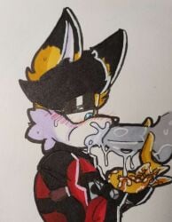 absurd_res anthro archie_comics balls big_balls big_penis blush blush_lines bodily_fluids bracelet canid canine cheek_bulge clothing duo excessive_genital_fluids excessive_precum eyelashes eyeshadow fellatio femboy fox genital_fluids genitals hi_res jacket jewelry justsomeidiotonline long_eyelashes looking_pleasured makeup male male/male mammal messy_oral miles_prower_(anti-tails) narrowed_eyes oral penile penis precum precum_on_own_penis red_fox saliva saliva_on_face saliva_on_penis sega sex sonic_the_hedgehog_(archie) sonic_the_hedgehog_(comics) sonic_the_hedgehog_(series) spiked_bracelet spikes sweat sweatdrop topwear true_fox