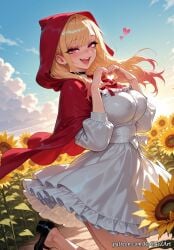 2026 :d ai_generated anime bangs black_choker black_footwear blonde_hair blue_sky blush breasts choker cleavage cloud cosplay crossover day dress ear_piercing earrings eye_contact female female_focus female_only field flower flower_field flushed frills heart heart_hands highres hood hood_up huge_breasts jewelry kitagawa_marin large_breasts long_hair long_sleeves looking_at_viewer marin_kitagawa mary_janes moaning multicolored_hair my_dress_up_darling nsfw open_mouth outdoors patreon piercing pink_eyes red_eyes rognezart shoes sky smile smiling solo sono_bisque_doll_wa_koi_wo_suru standing sunflower very_long_hair white_dress