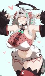 1girls alternate_body_type amber_eyes angels_of_delusion armpits big_breasts black_nails blush colored_nails cosplay crying double_peace_sign double_v embarrassed embarrassed_female female female_focus female_only heart highres hourglass_figure huge_breasts idol_clothes large_breasts nangong_yu_(zenless_zone_zero)_(cosplay) navel older_female painted_nails pale-skinned_female pale_skin slightly_chubby tagme tagme_(artist) tears tears_in_eyes thick_thighs thunder_thighs too_old_for_this twintails v_sign white_hair wish44 yixuan_(zenless_zone_zero) zenless_zone_zero
